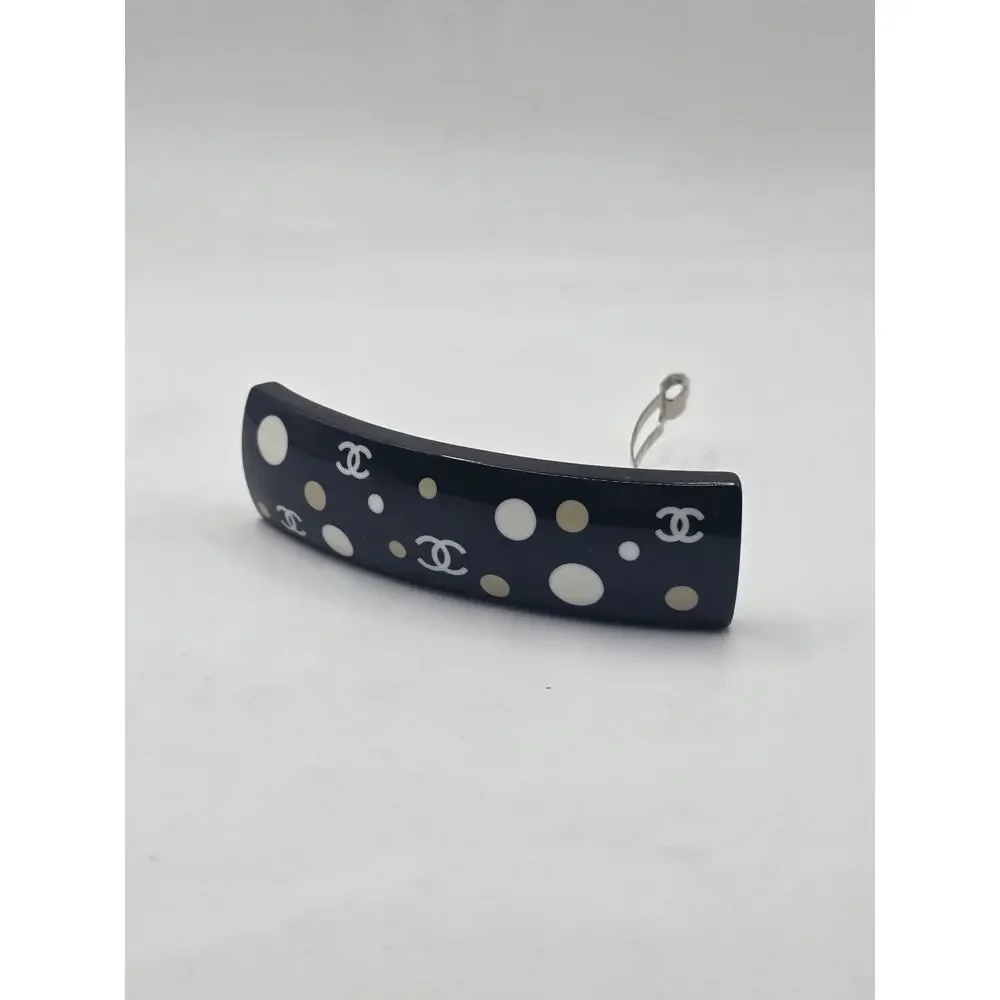 Chanel Black white Polka Dot Interlocking CC Hair Clip - Picture 12 of 14